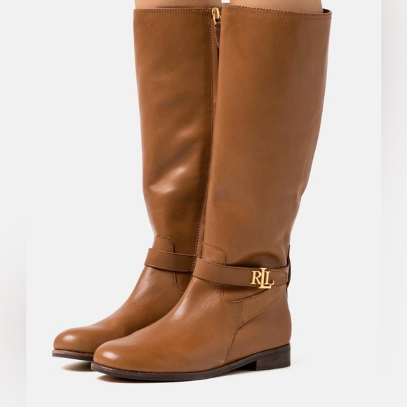 Ralph Lauren Brittaney Saddle Brown Leather Riding Boots - Picture 3 of 14